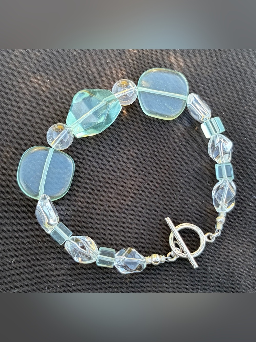Fluorite, Aquamarine, Crystal .925 Artisan Hand Crafted Bracelet